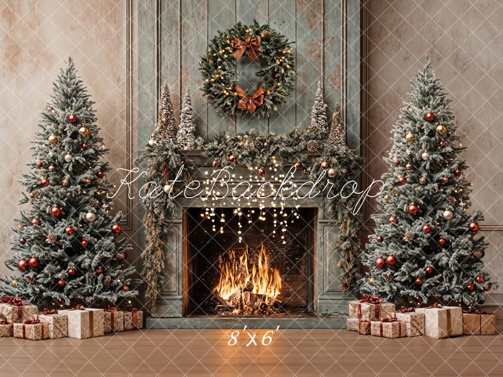 Kate Weihnachten Kamin Christbäume Vintage Hintergrund Entworfen von Emetselch - Kate Backdrop.de
