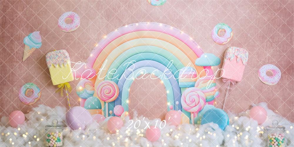 Kate Regenbogen Lutscher Donuts Pastell Hintergrund Entworfen von Megan Leigh - Kate Backdrop.de