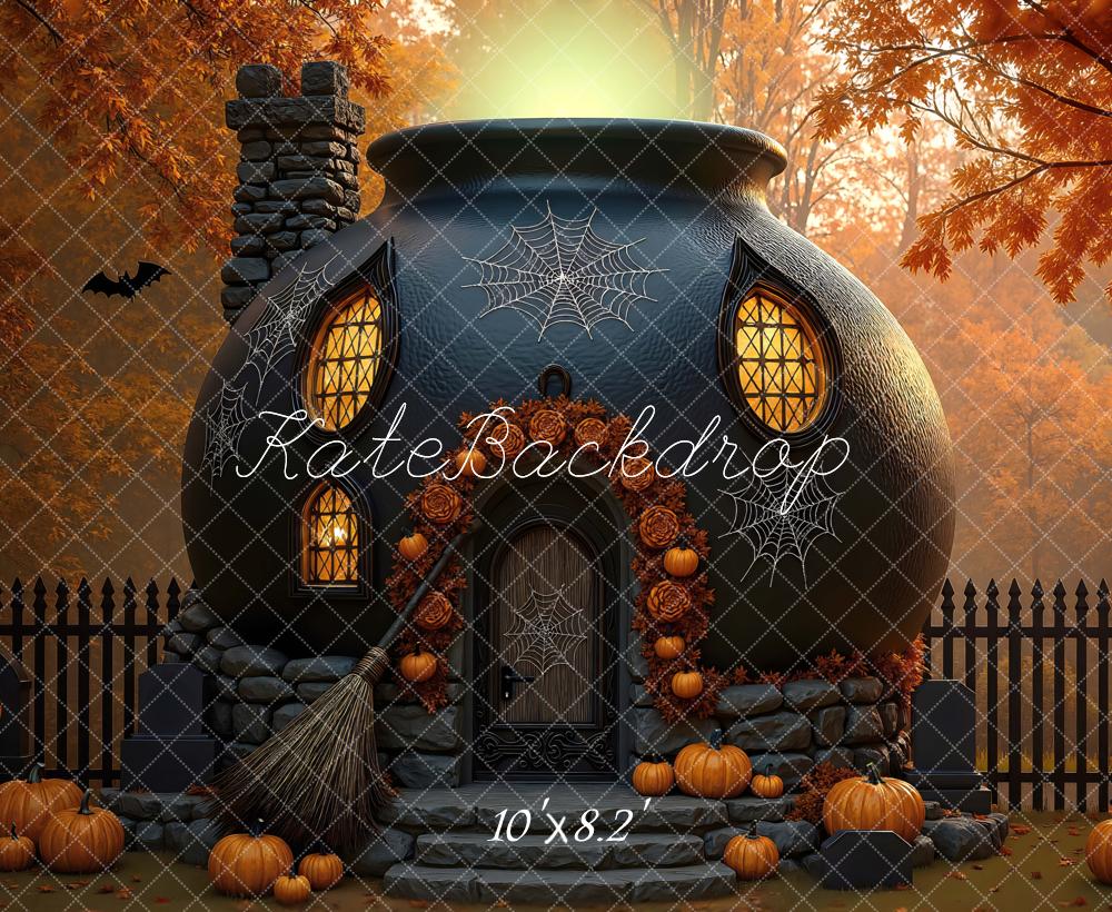 Kate Halloween Hexenhaus Kürbisse Herbst Hintergrund Entworfen von Mini MakeBelieve