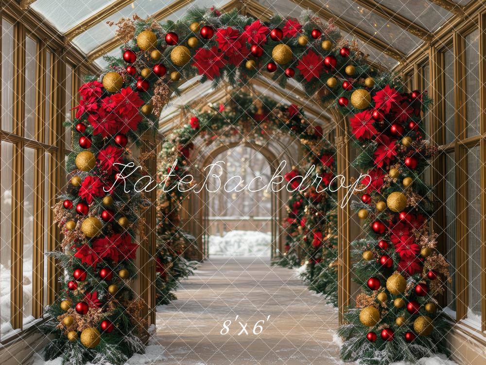 Kate Weihnachten Bogen Girlande Rot Gold Hintergrund Entworfen von Mini MakeBelieve - Kate Backdrop.de