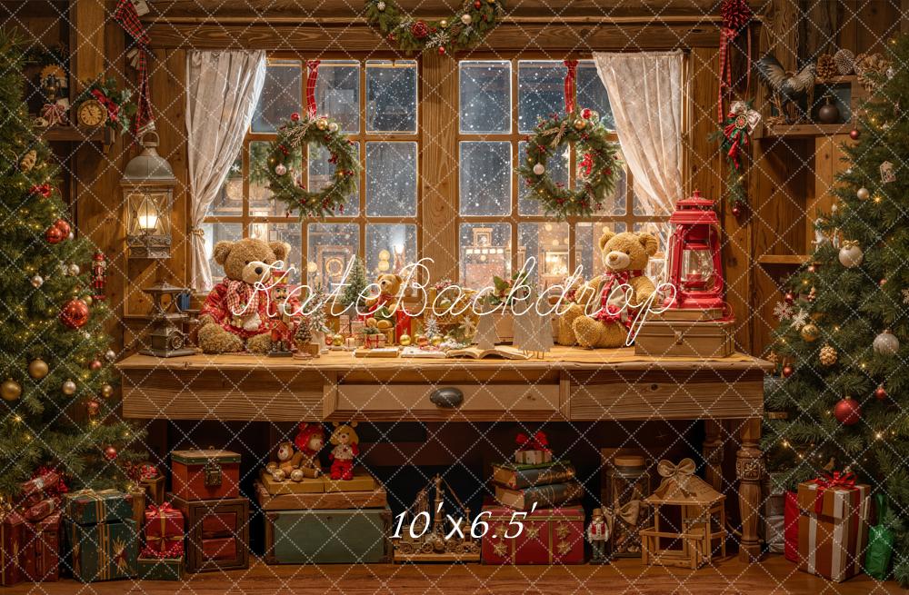 Kate Weihnachten Fenster Teddybären Holz Hintergrund Entworfen von Emetselch - Kate Backdrop.de