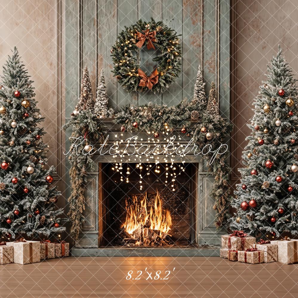 Kate Weihnachten Kamin Christbäume Vintage Hintergrund Entworfen von Emetselch - Kate Backdrop.de