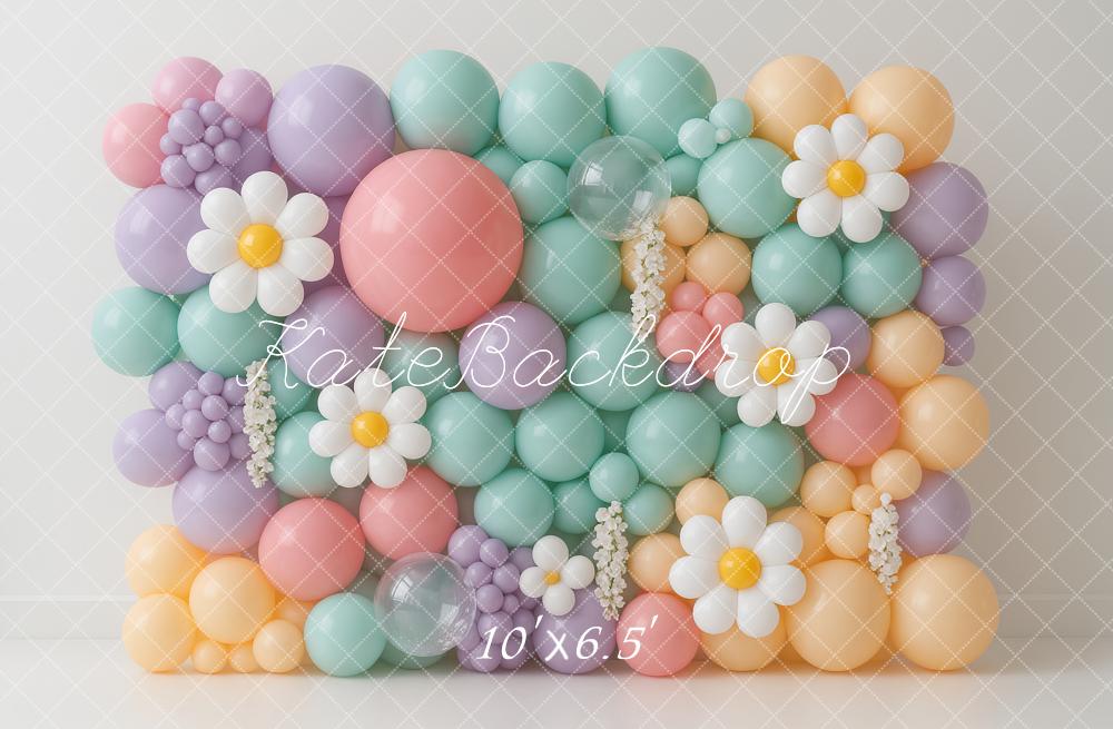 Kate Geburtstag Blumen Luftballons Pastell Hintergrund Entworfen von Ashley Paul - Kate Backdrop.de