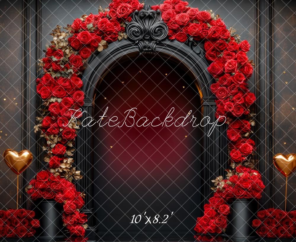 Kate Valentinstag Rosenbogen Goldene Herzen Elegant Hintergrund Entworfen von Mini MakeBelieve