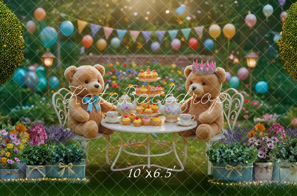 Kate Geburtstag Teddybären Garten Bunt Hintergrund Entworfen von Mini MakeBelieve - Kate Backdrop.de