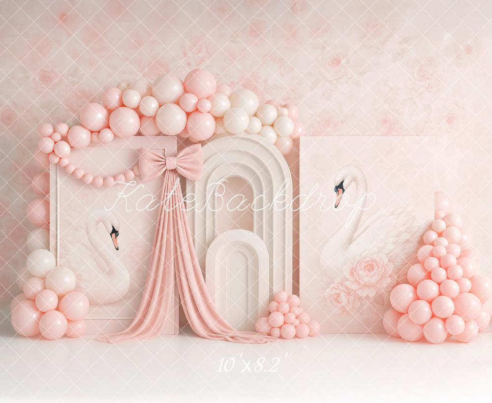 Kate Schwan Ballons Bogen Rosa Hintergrund Entworfen von Ashley Paul - Kate Backdrop.de