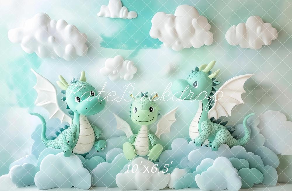 Kate Kinder Drachen Wolken Pastell Hintergrund Entworfen von Patty Roberts - Kate Backdrop.de