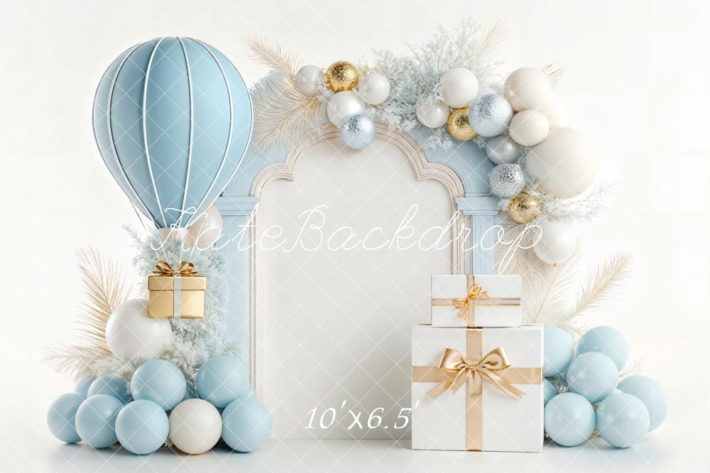 Kate Geburtstag Ballon Geschenkbox Blau Gold Fleece Hintergrund Entworfen von Chain