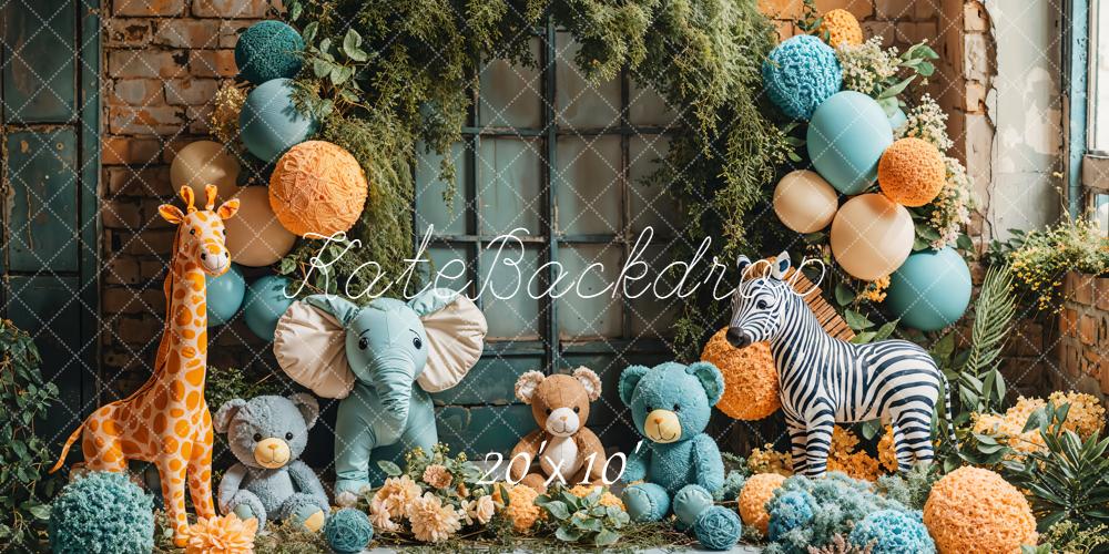 Kate Jungle Ballonkranz Plüschtiere Vintage Hintergrund Entworfen von Emetselch - Kate Backdrop.de