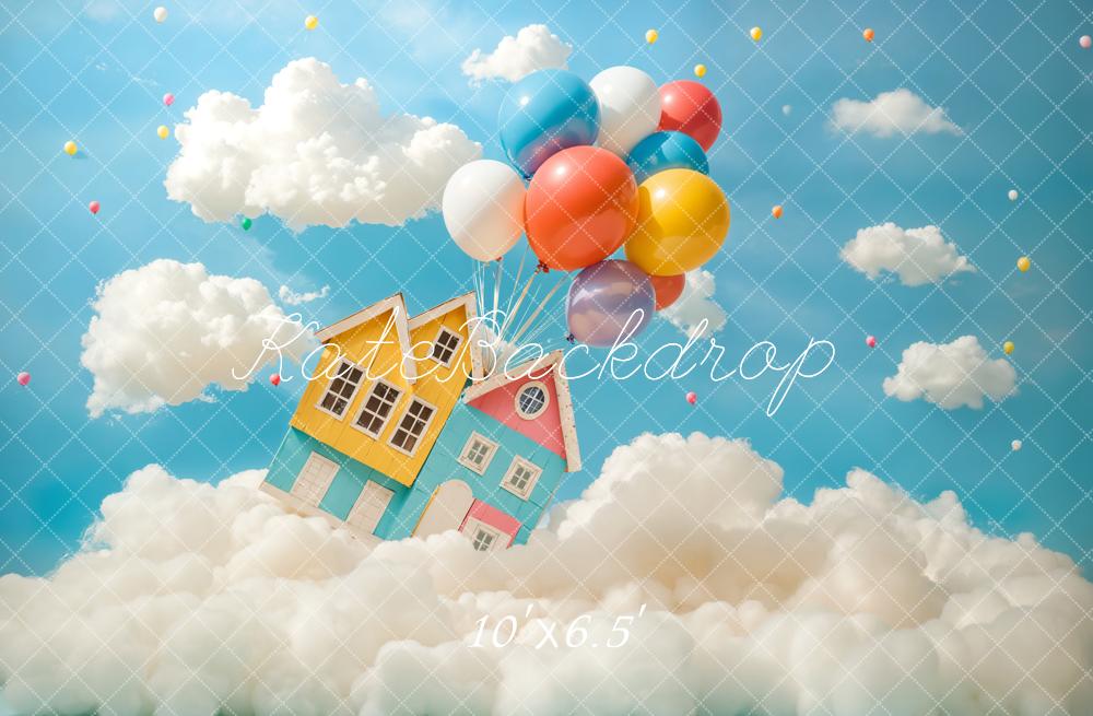 Kate Fantasy Haus Luftballons Wolken Hintergrund Entworfen von Chain - Kate Backdrop.de