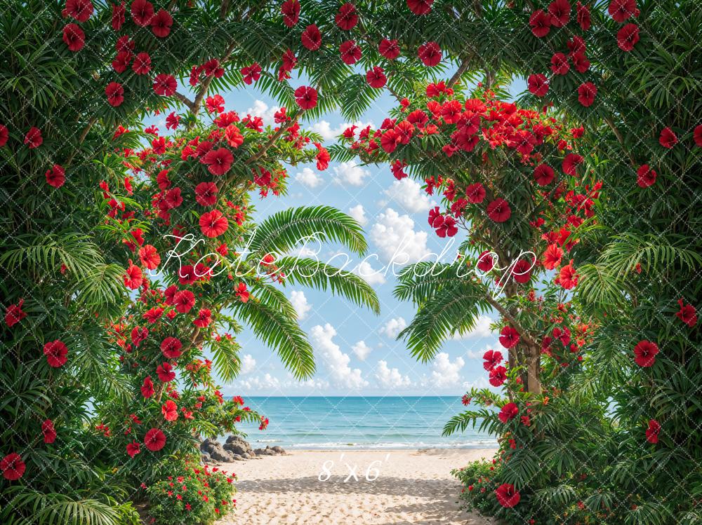 Kate Sommer Strand Palmen Rote Blumen Hintergrund Entworfen von Emetselch