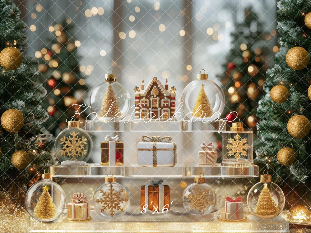 Kate Weihnachten Geschenke Christbaumkugeln Gold Hintergrund Entworfen von Mini MakeBelieve - Kate Backdrop.de