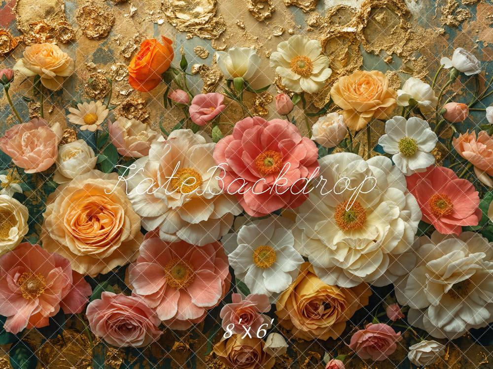 Kate Blumen Rosen Gold Struktur Hintergrund Entworfen von Emetselch - Kate Backdrop.de