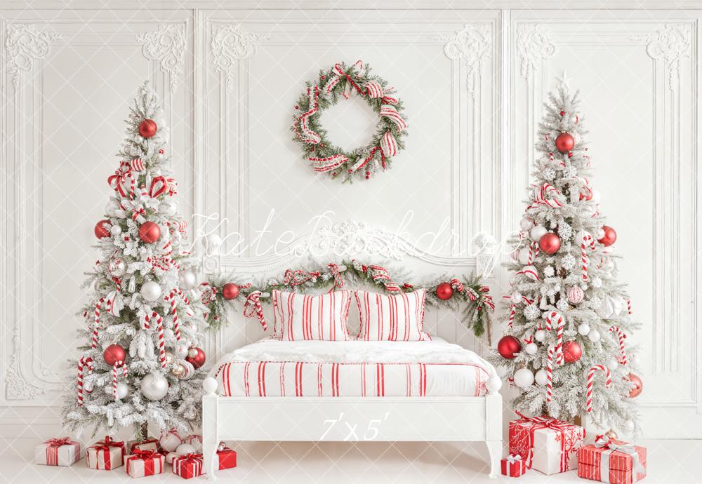 Kate Weihnachten Schlafzimmer Tannenbäume Rot Weiß Hintergrund Entworfen von Emetselch - Kate Backdrop.de