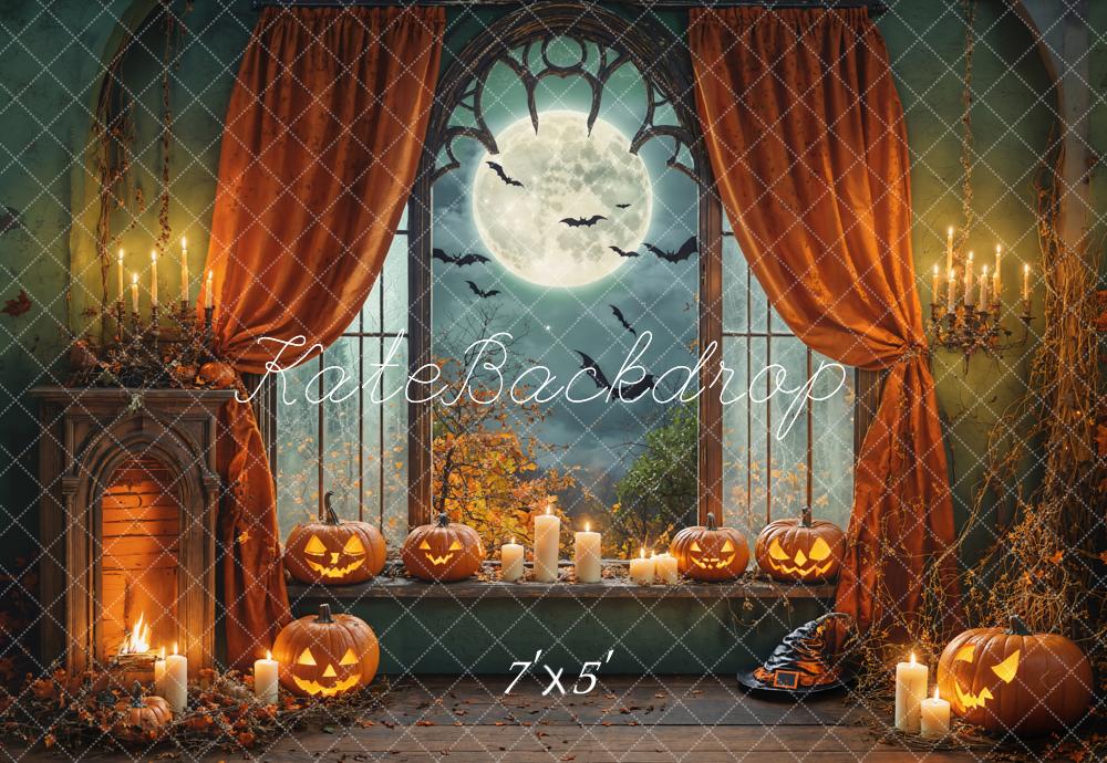 Kate Halloween Kürbisse Vollmond Vintage Hintergrund Entworfen von Chain - Kate Backdrop.de