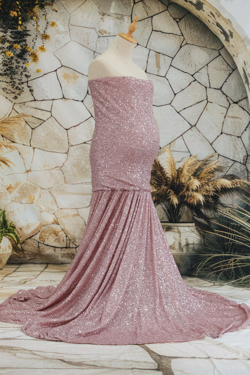 Kate Sequin Embroidery Trailing Detachable Sleeve Maternity Photoshoot Dress - Kate Backdrop.de