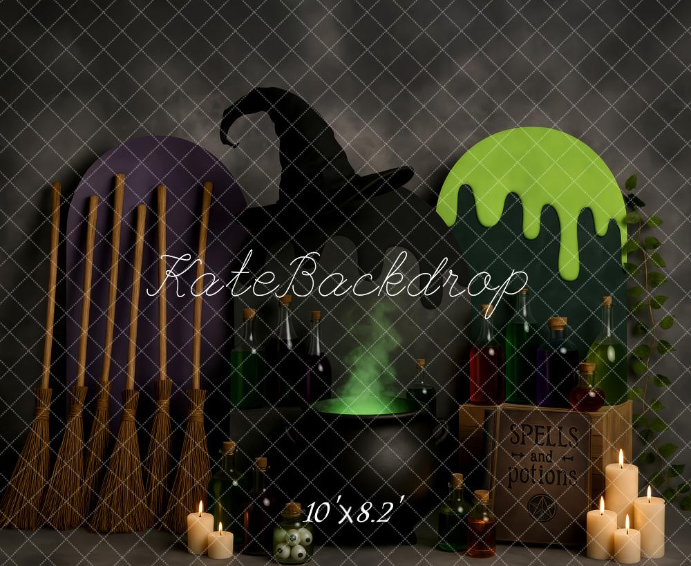 Kate Halloween Hexenkessel Besen Zaubertränke Hintergrund Entworfen von Patty Roberts - Kate Backdrop.de