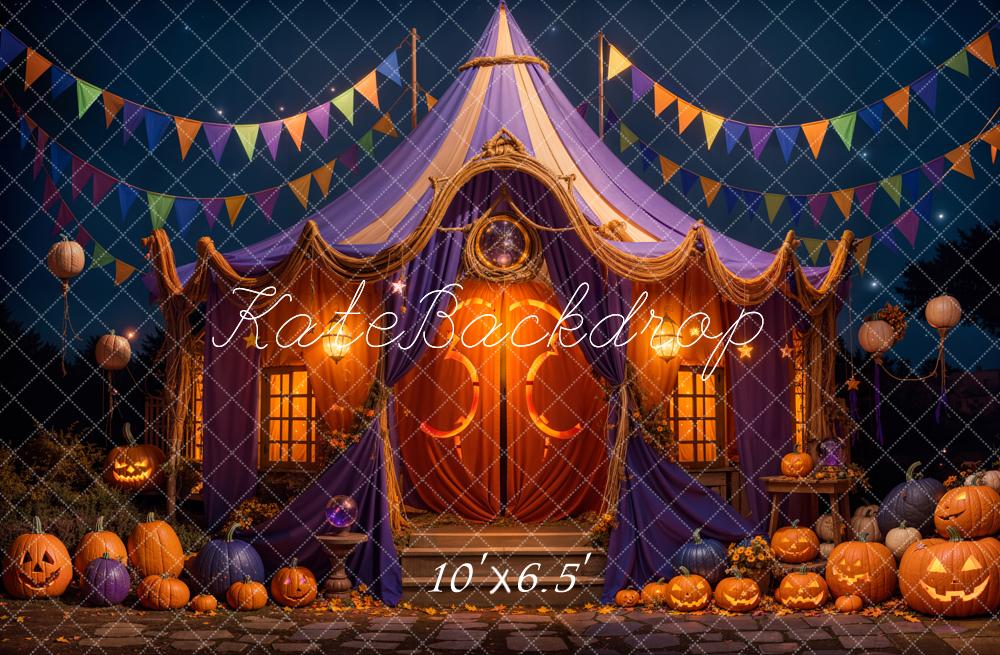 Kate Halloween Zirkuszelt Kürbisse Lichter Hintergrund Entworfen von Emetselch - Kate Backdrop.de