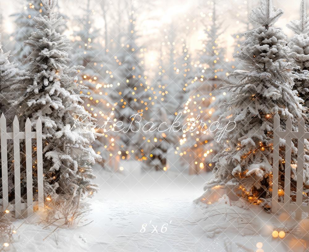 Kate Weihnachten Schneewald Lichter Weiß Hintergrund Entworfen von Emetselch