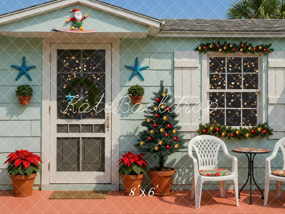 Kate Weihnachten Haus Garten Türkis Hintergrund Entworfen von Mini MakeBelieve - Kate Backdrop.de