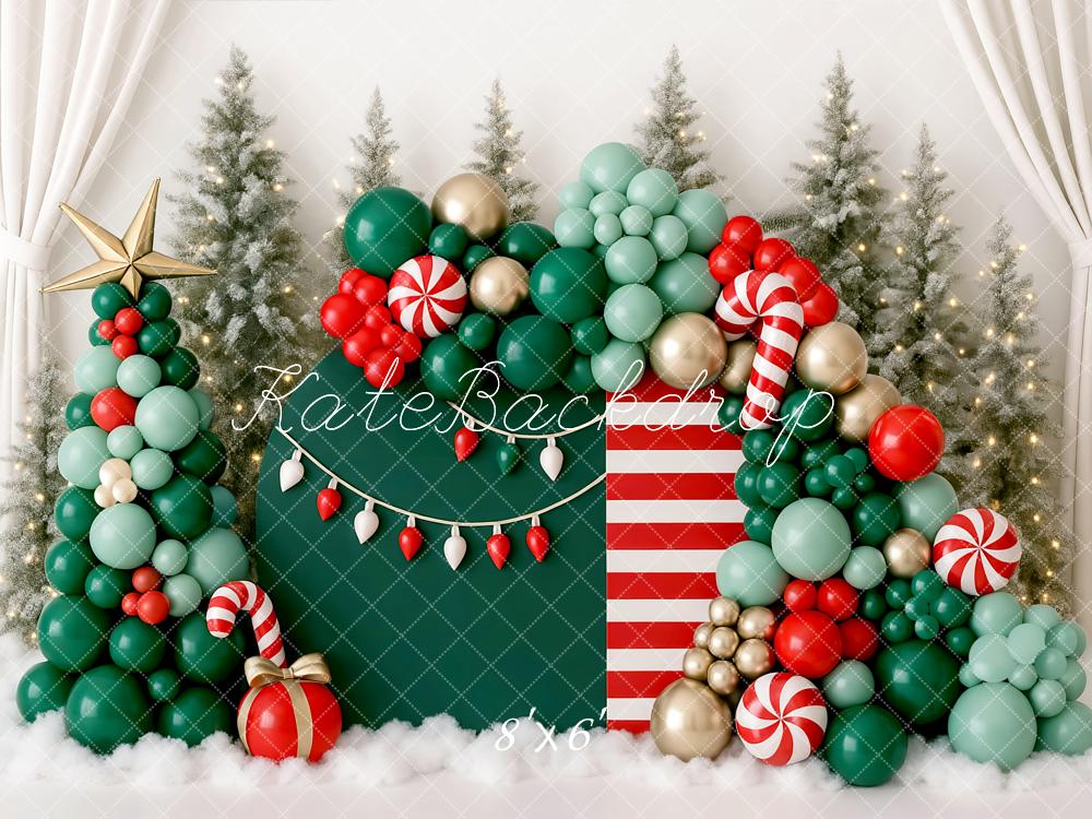 Kate Weihnachten Ballons Zuckerstange Grün Rot Hintergrund Entworfen von Mini MakeBelieve - Kate Backdrop.de