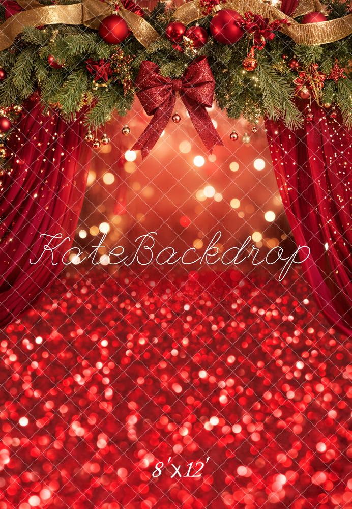 Kate Weihnachten Tannenzweige Kugeln Rot Fleece Hintergrund Entworfen von Emetselch - Kate Backdrop.de