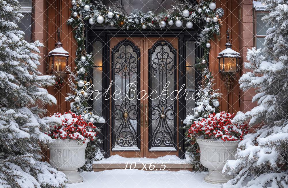 Kate Weihnachten Haustür Kranz Schnee Hintergrund Entworfen von Emetselch - Kate Backdrop.de