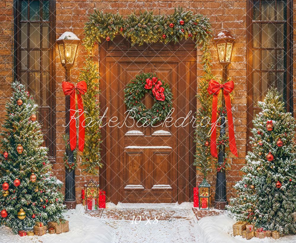 Kate Weihnachten Tür Kranz Schnee Fleece Hintergrund Entworfen von Emetselch - Kate Backdrop.de