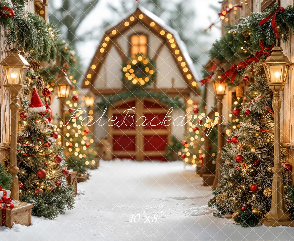 Kate Weihnachten Dorf Weihnachtsbäume Lichter Fleece Hintergrund Entworfen von Emetselch - Kate Backdrop.de