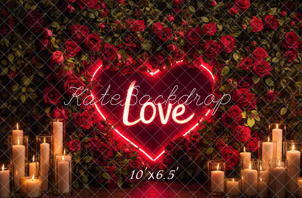 Kate Valentinstag Rote Rosen Herz Kerzen Hintergrund Entworfen von Emetselch