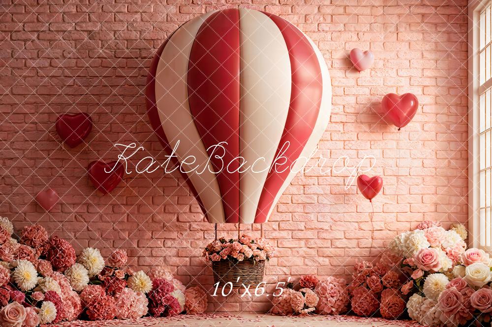 Kate Valentinstag Heißluftballon Herzblumen Rosa Fleece Hintergrund Entworfen von Emetselch