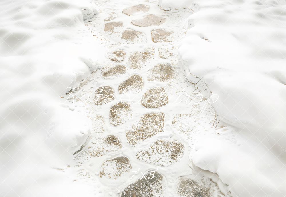 Kate Winter Schneebedeckter Steinweg Weiß Hintergrund Entworfen von Kate Image - Kate Backdrop.de