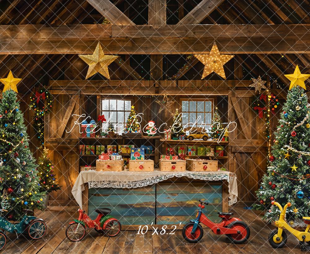 Kate Weihnachten Scheune Weihnachtsbäume Geschenke Hintergrund Entworfen von Emetselch - Kate Backdrop.de