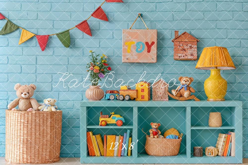 Kate Kinder Spielzimmer Spielzeug Blau Fleece Hintergrund Entworfen von Emetselch - Kate Backdrop.de