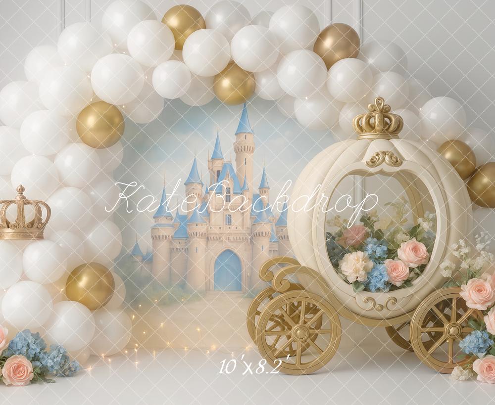 Kate Märchen Schloss Kutsche Ballonbogen Hintergrund Entworfen von Ashley Paul - Kate Backdrop.de