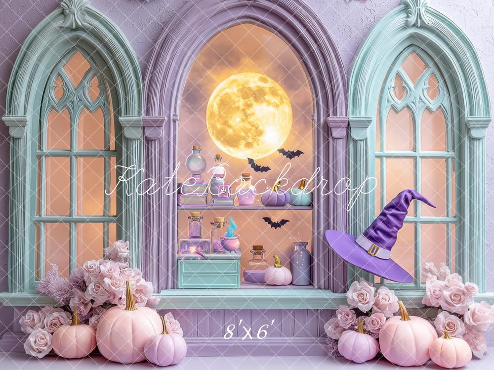 Kate Halloween Fenster Vollmond Pastell Hintergrund Entworfen von Mini MakeBelieve - Kate Backdrop.de