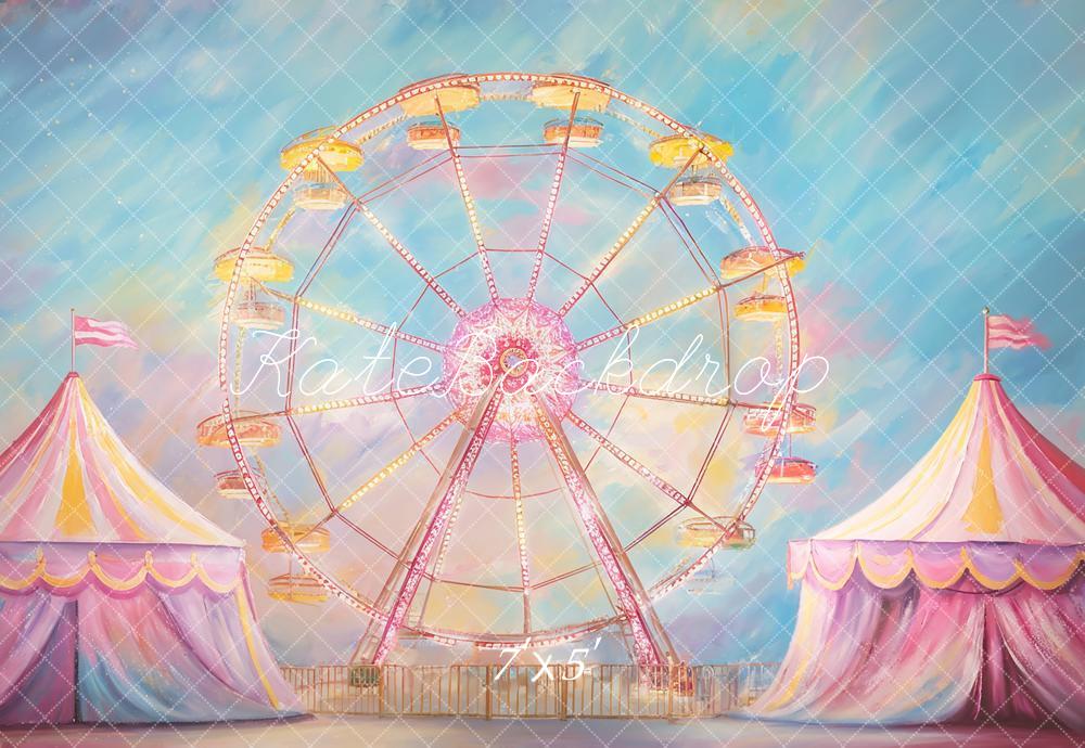 Kate Zirkus Riesenrad Bunte Zelte Pastell Hintergrund Entworfen von GQ - Kate Backdrop.de