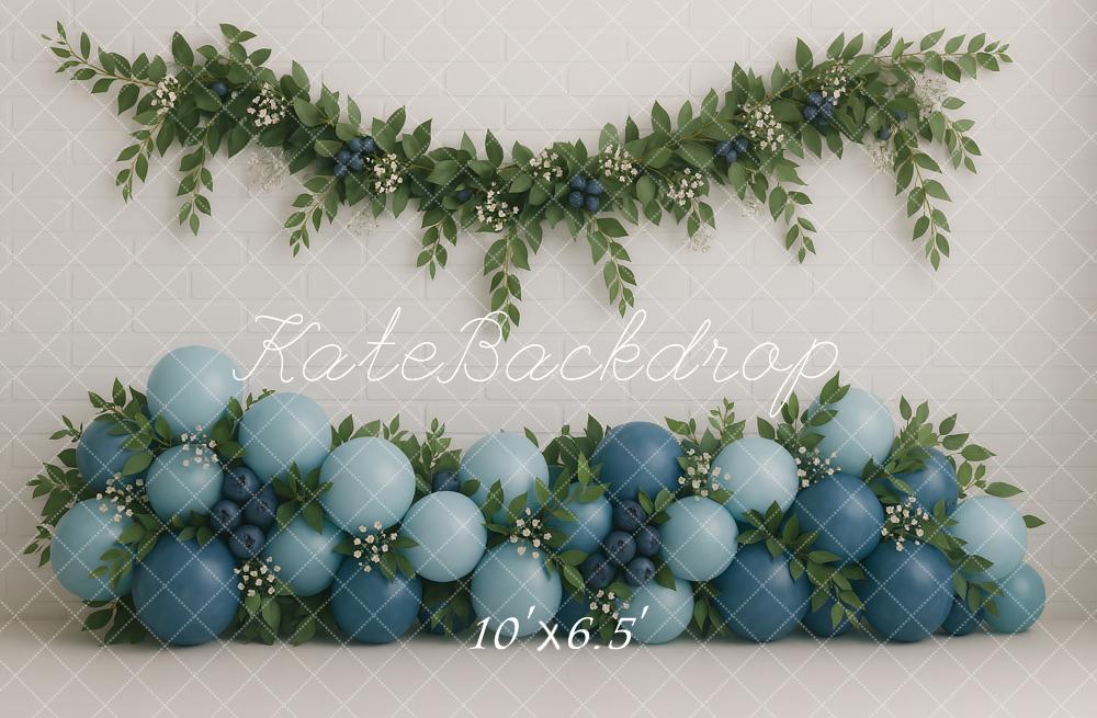 Kate Geburtstag Blaue Luftballons Blumen Hintergrund Entworfen von Ashley Paul - Kate Backdrop.de