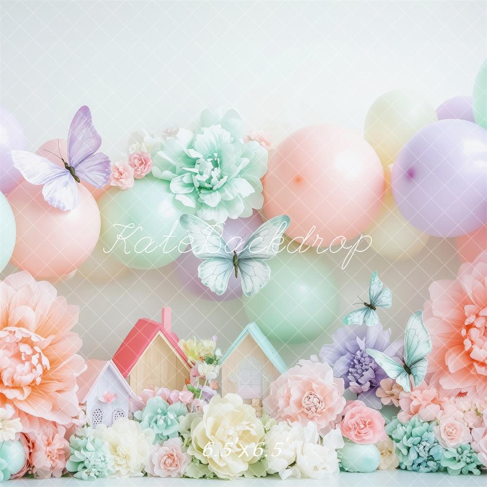 Kate Geburtstag Ballons Blumen Pastell Hintergrund Entworfen von Patty Roberts