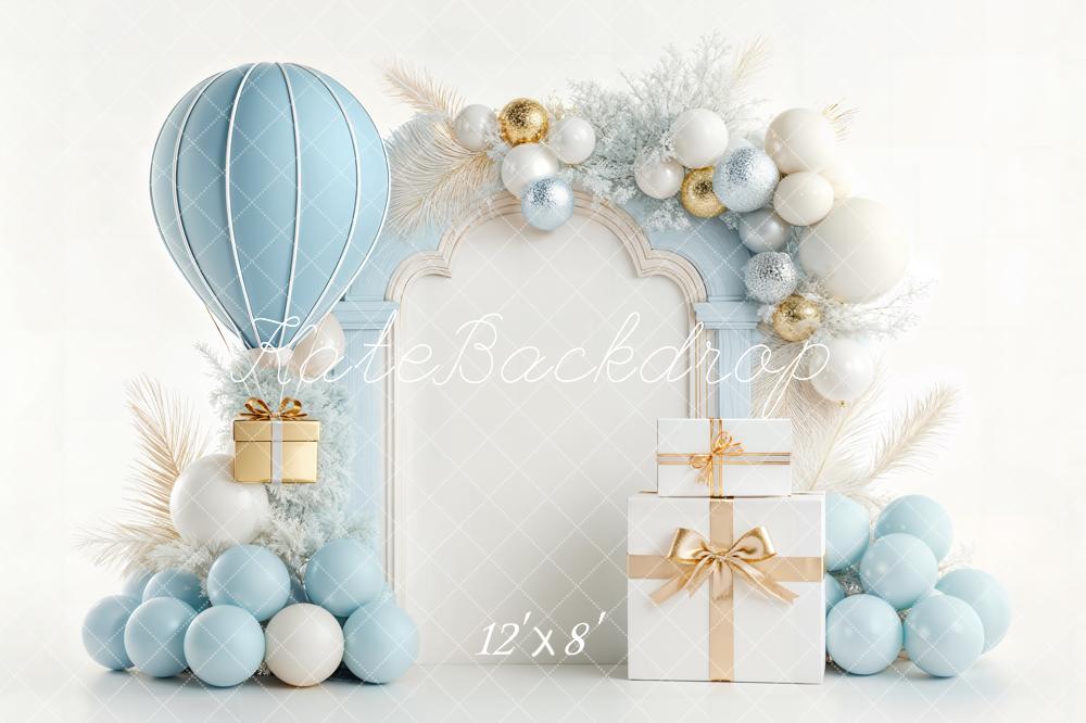 Kate Geburtstag Ballon Geschenkbox Blau Gold Hintergrund Entworfen von Chain