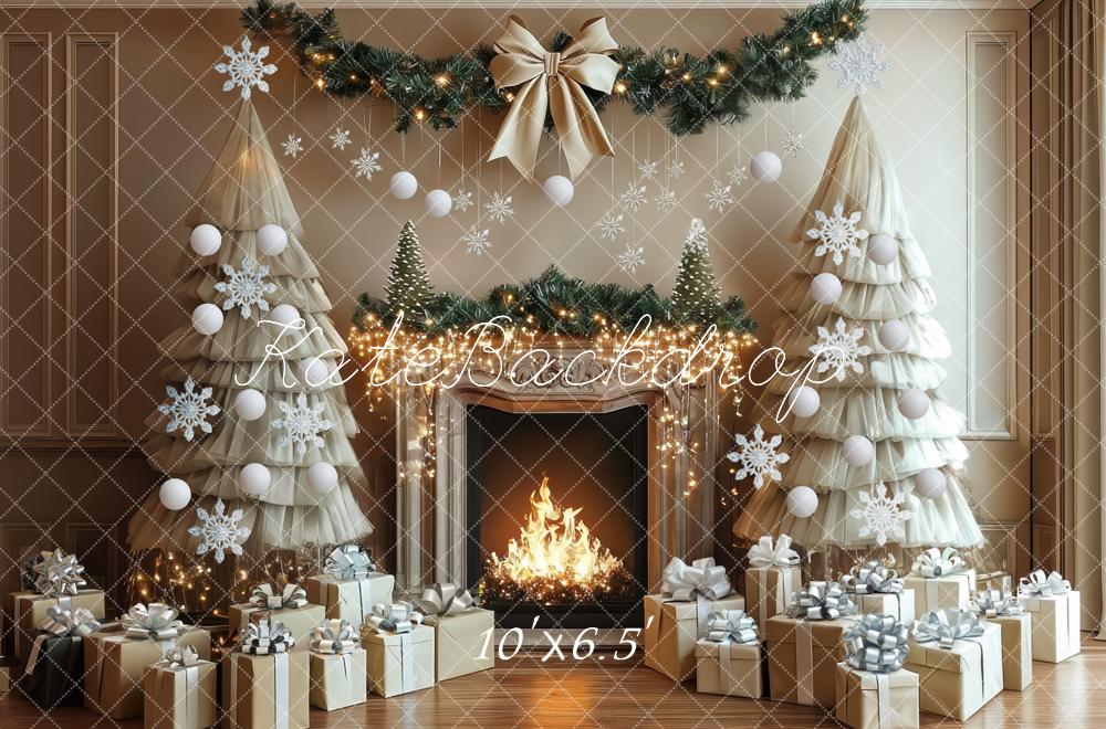 Kate Weihnachten Kamin Geschenke Gold Hintergrund Entworfen von Mini MakeBelieve - Kate Backdrop.de