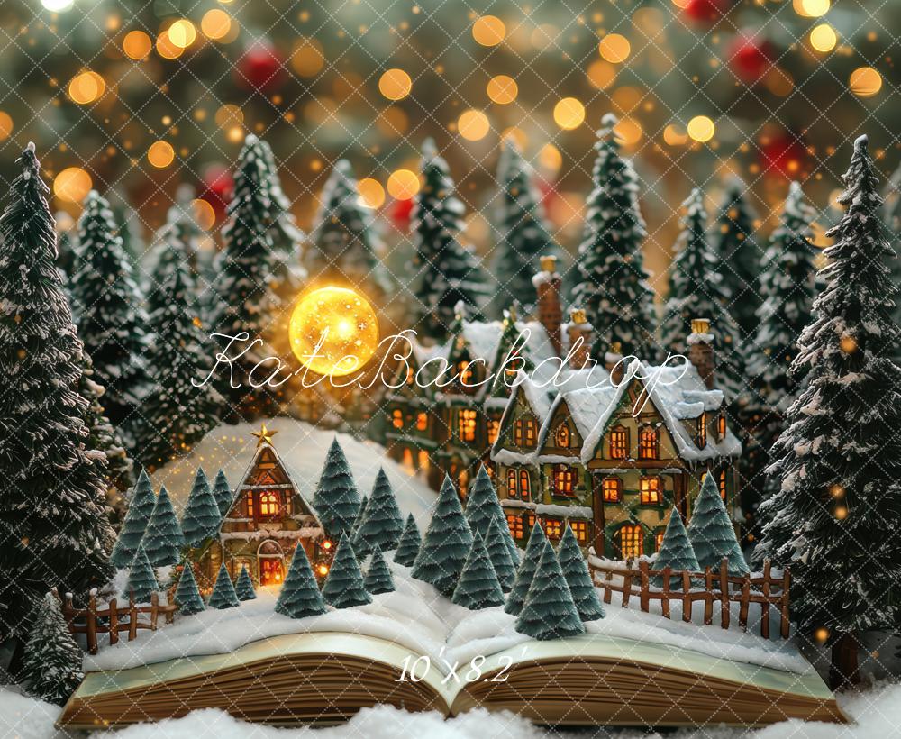 Kate Weihnachten Winterdorf Schneelandschaft Bokeh Hintergrund Entworfen von Mini MakeBelieve - Kate Backdrop.de