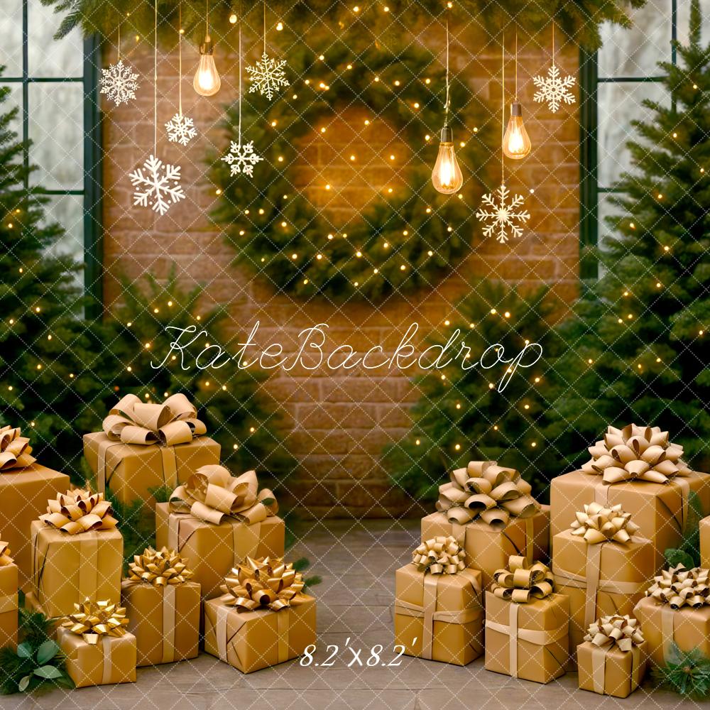 Kate Weihnachten Geschenke Tannen Lichter Warm Hintergrund Entworfen von Mini MakeBelieve - Kate Backdrop.de
