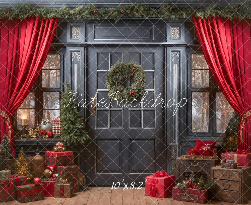 Kate Weihnachten Tür Geschenke Rot Fleece Hintergrund Entworfen von Emetselch - Kate Backdrop.de