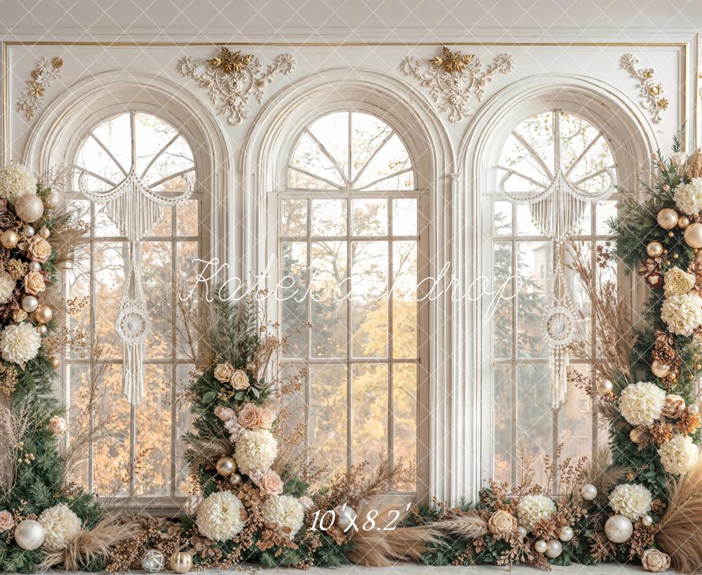 Kate Weihnachten Fenster Girlande Creme Gold Hintergrund Entworfen von Emetselch - Kate Backdrop.de