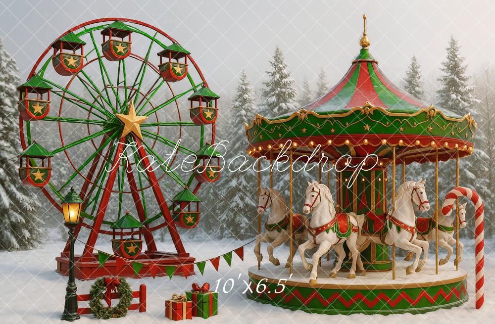 Kate Weihnachten Karussell Riesenrad Schnee Hintergrund Entworfen von Ashley Paul - Kate Backdrop.de