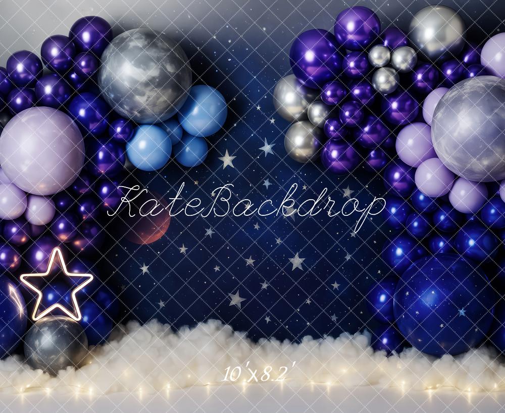 Kate Geburtstag Sternenhimmel Ballons Blau Hintergrund Entworfen von Patty Roberts - Kate Backdrop.de