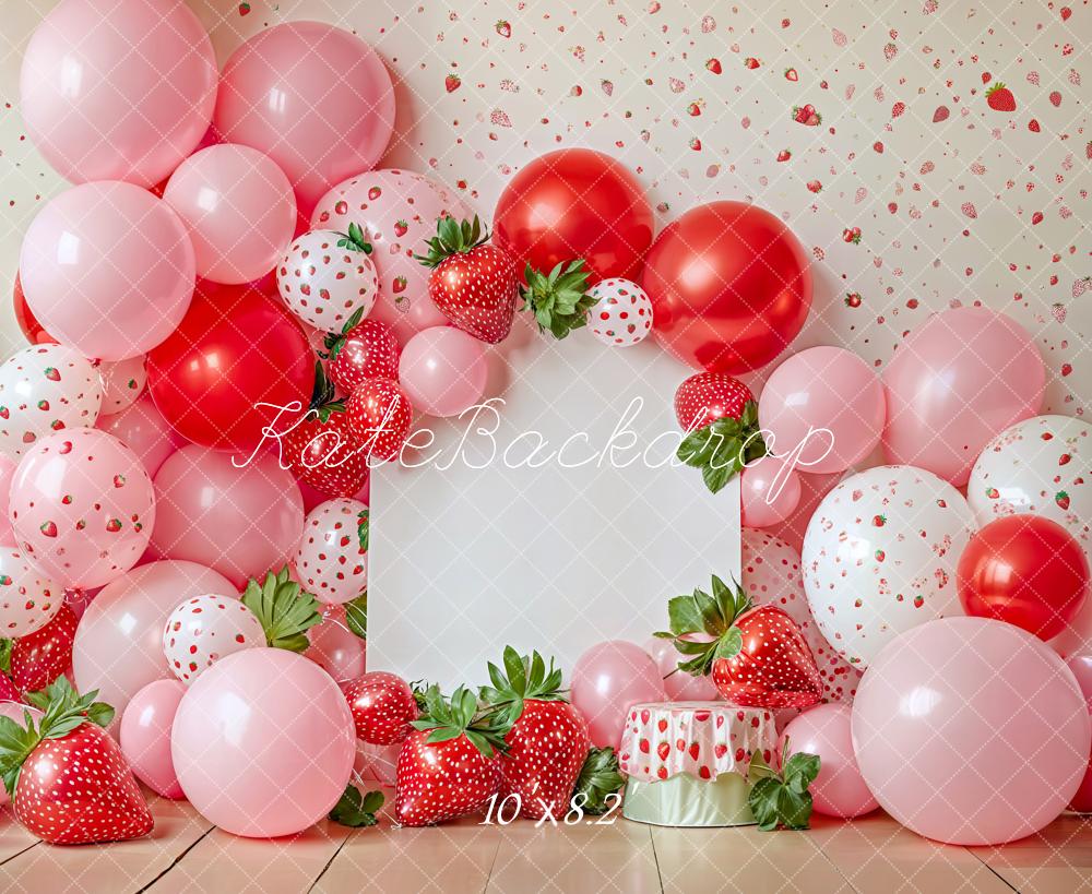 Kate Geburtstag Erdbeeren Luftballons Rosa Hintergrund Entworfen von Emetselch - Kate Backdrop.de
