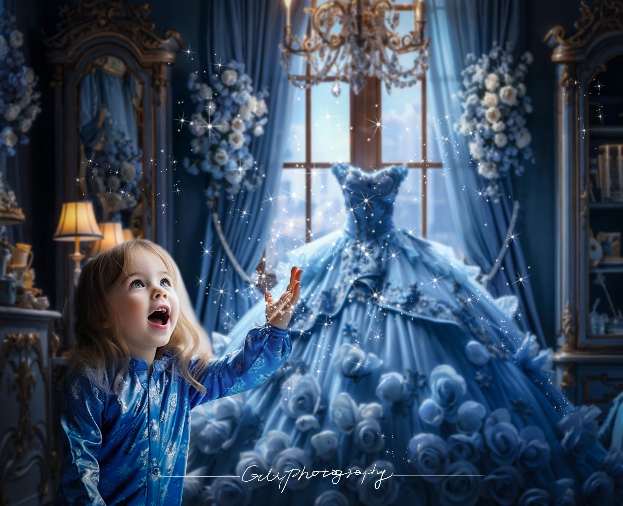 Kate Blaues Kleid Schlafzimmer Hintergrund Blume von GQ - Kate Backdrop.de