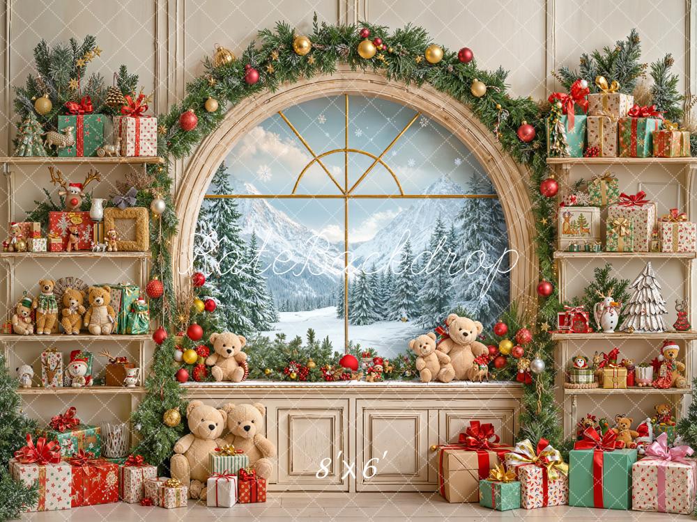 Kate Weihnachten Fenster Geschenke Regal Hintergrund Entworfen von Emetselch - Kate Backdrop.de